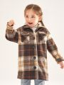 SHEIN Toddler Girls Plaid Print Flap Pocket Drop Shoulder Overcoat