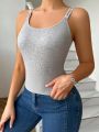 Women'S Letter Detail Slim Fit Vest Top With Built-In Bra