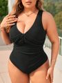 SHEIN Swim Vcay Plus Size Deep V-Neck Backless One-Piece Swimsuit