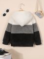 Toddler Boys' Color-block Hooded Plush Jacket