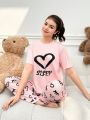 Teen Girls' Heart & Letter & Eyelash Print Homewear Set