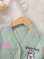 SHEIN Kids CHARMNG Girls' Cardigan With Lovely Rabbit & Bowknot Pattern