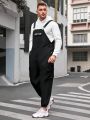 SHEIN Extended Sizes Men's Plus Size Letter Patch Woven Casual Dungarees
