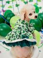 PETSIN St. Patrick's Day Green Shamrock Princess Dress With Petticoat For Pets