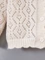 Young Girl Raglan Sleeve Scallop Trim Pointelle Knit Cardigan