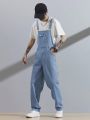 Manfinity Hypemode 1pc Men's Adjustable Shoulder Strap Denim Jumpsuit With Slanted Pockets