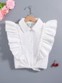 Girls Teen Ruffle Trim Button Up Shirt
