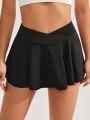 Daily&Casual Solid Color Asymmetrical High-Waisted Skorts For Women's Sports