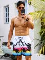 Men'S Landscape Print Drawstring Beach Shorts