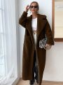 SHEIN Essnce Women's Solid Color Oversized Lapel Double Pocket Coat