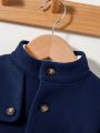 SHEIN Baby Boys' Vintage Color Block Woolen Coat With Stand Collar, Loose Fit And Warm