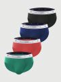 Men 4pcs Letter Tape Waist Brief