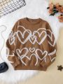 Tween Girl Heart Pattern Sweater