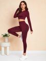 Yoga Basic Women's Short Sleeved Cropped Top And Leggings Sports Set