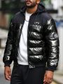 Manfinity Men Two Tone Letter Graphic Drawstring Hooded Puffer Coat
