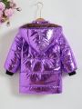 Girls' Casual Thickened Hooded Jacket With Windproof & Warm Fleece Lining, Laser Fabric, Winter