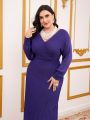 SHEIN Modely Plus Size Solid Color Wrap Knitted Sweater Dress