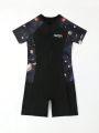 Tween Boys' Galaxy Printed Splicing One Piece Swimsuit
