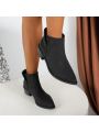 Women's Chelsea Suede Fashion Ankle Boots Pointed Toe Block Mid Heel British Style Booties