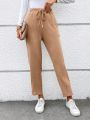 SHEIN LUNE Ladies' Solid Color Drawstring Waist Long Pants