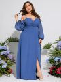 Plus Cold Shoulder Lantern Sleeve Wrap Hem Bridesmaid Dress