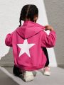 SHEIN Kids Cooltwn Young Girl's Sporty Street Style Star Pattern Zip-Up Hoodie