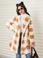 SHEIN Girls' Plaid Fluffy Jacket