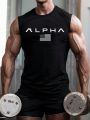 Men's Letter & Flag Printed Athletic Tank Top