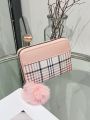 Pom Pom Decor Plaid Pattern Coin Purse