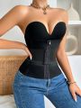 Solid Color Front Zipper & Hook Eye Waist Trainer