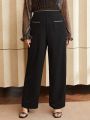 SHEIN BIZwear Plus Size Color Block Chain Decoration High Waisted Suit Pants