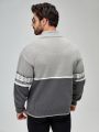 Manfinity Men Geo Pattern Quarter Zipper Drop Shoulder Sweater