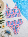Teen Girls' Tie-dye Hollow Out Cut Out Bikini Set