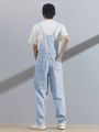 Manfinity Hypemode 1pc Men's Adjustable Straps Denim Overalls With Slanted Pockets