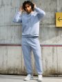 Men'S Solid Color Leisure Hoodie With Drawstring And Sweatpants Sports Suit