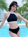 Color-block Halterneck Bikini
