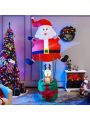Gymax 8FT Inflatable Santa Claus & Reindeer Christmas Decoration w/ LED Lights