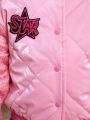 SHEIN Baby Girls' Street Style Diamond Grid Faux Sequin Patterned Fleece Jacket