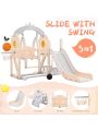 Merax Toddler Slide and Swing Set 5 in 1, Kids Playground Climber Slide Playset with Basketball Hoop Freestanding Combination for Babies Indoor & Outdoor
