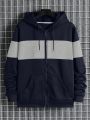 Men's Color Block Zip Up Hoodie With Drawstring