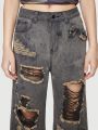 ROMWE Grunge Punk Women Distressed Jeans