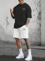 Manfinity Men'S Letter Pattern Short Sleeve T-Shirt And Shorts Casual 2pcs/Set