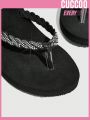 Cuccoo Everyday Collection Women Rhinestone Decor Flip Flops, Fashion Beach Flip Flops