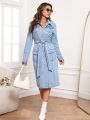 SHEIN Privé Ladies' Solid Color Denim Dress, With Belt
