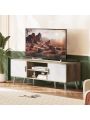 SUPERJARE TV Stand for 55 Inch TV, Entertainment Center with Adjustable Shelf, 2 Cabinets, Solid Wood Feet, 4 Cord Holes