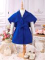 Young Girl 1pc Cloak Sleeve Belted Overcoat