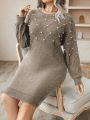 SHEIN Privé Plus Size Pearl Stud Embellished Knit Sweater Dress (belt Not Included)