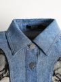 LOVING U Contrast Lace Colorblock Denim Jacket