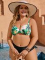 SHEIN Swim Classy Plus Size Tropical Plant Print Bikini Top