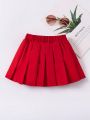 SHEIN Kids EVRYDAY Young Girls' Solid Color Pleated Skirt